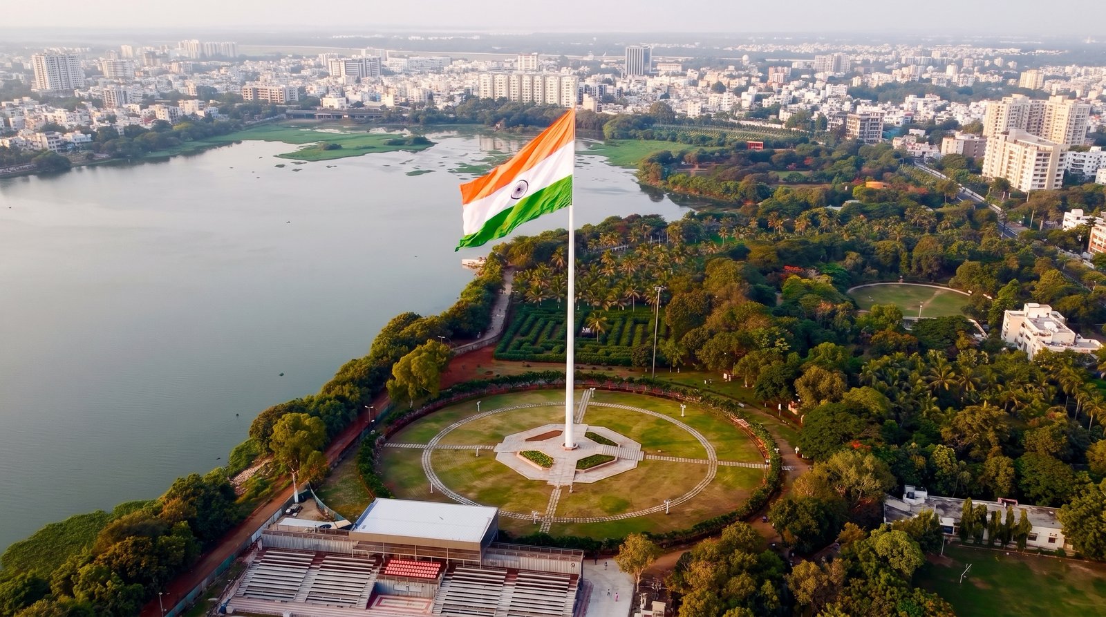 National flag at Hussain Sagar Lake, one of the tallest installations in India